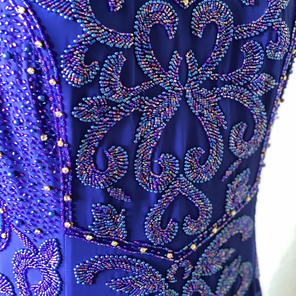 Beautiful  blue beaded Prom  formal dress sz M - Picture 7 of 7